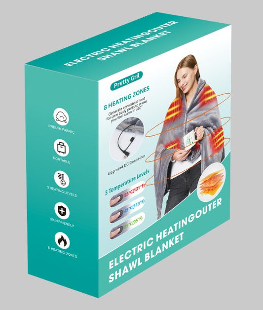 USB Heated Shawl & Blanket - Plush Wearable Poncho with 3 Heat Levels & Zipper Design for Home, Office, & Outdoor Comfort