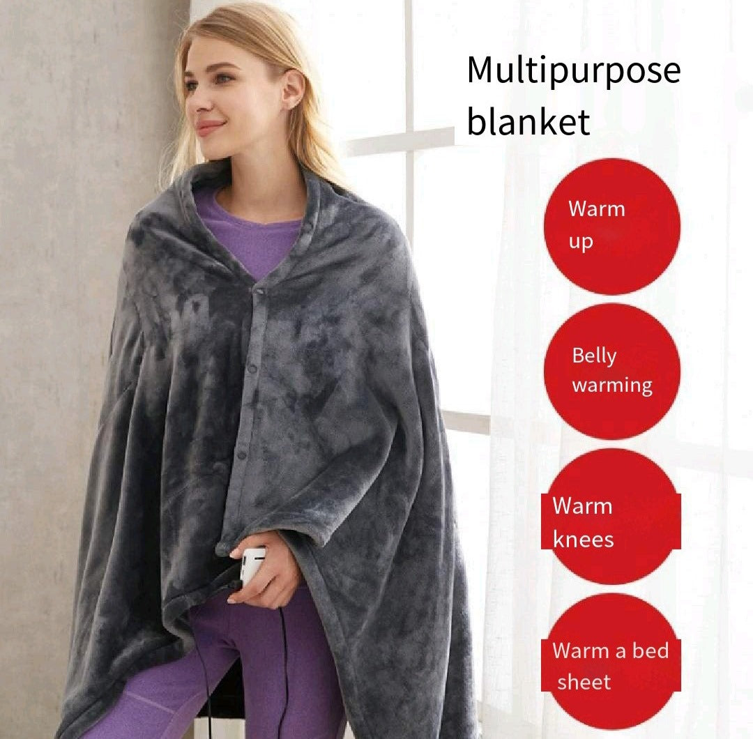 USB Heated Shawl & Blanket - Plush Wearable Poncho with 3 Heat Levels & Zipper Design for Home, Office, & Outdoor Comfort